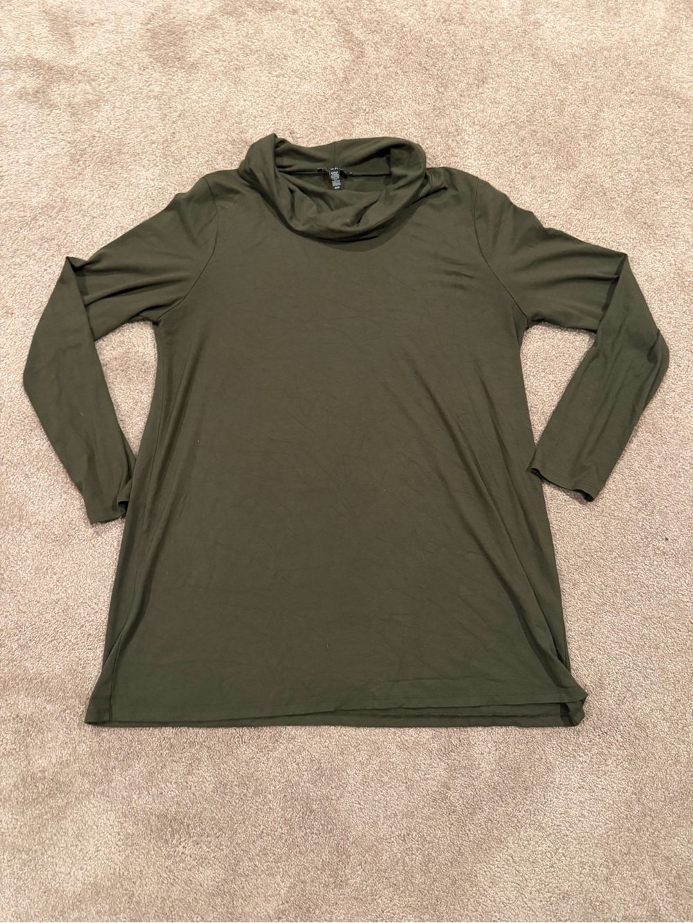 Eileen Fisher Olive Green Cowl Neck Tunic Top M Stretch